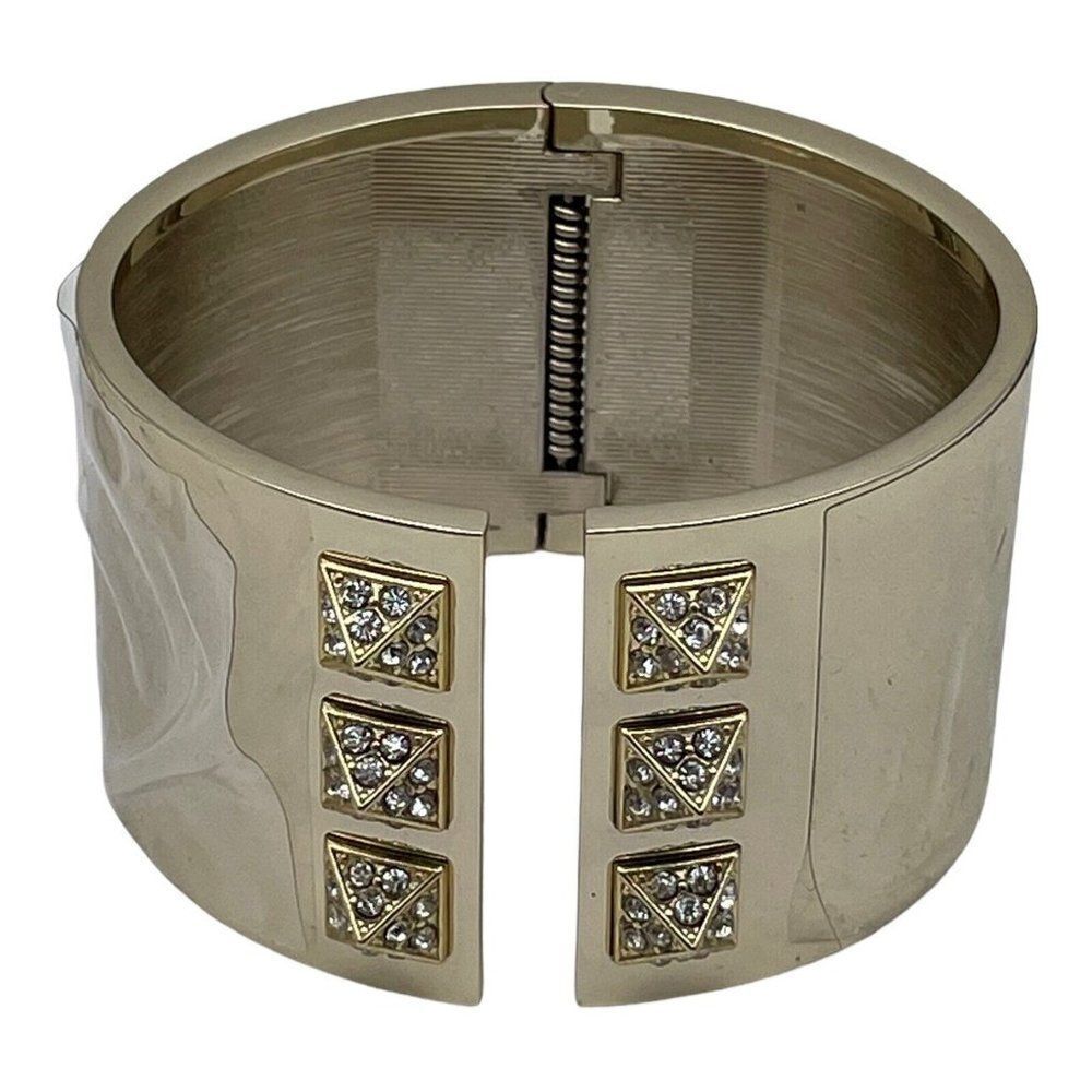 Victorias Secret Gold Tone Cuff Bracelet Rhinestone Hinged Statement Bracelet